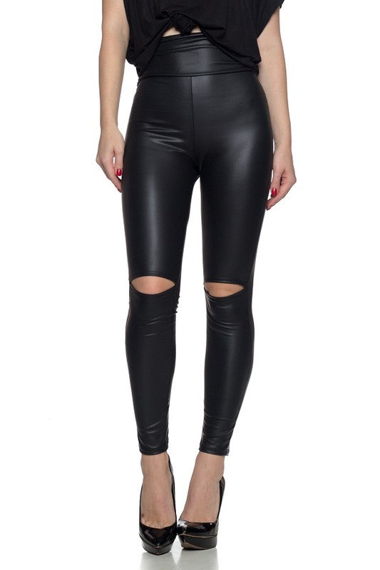 High Waisted Distressed Faux Leather Leggings London Poppy Store